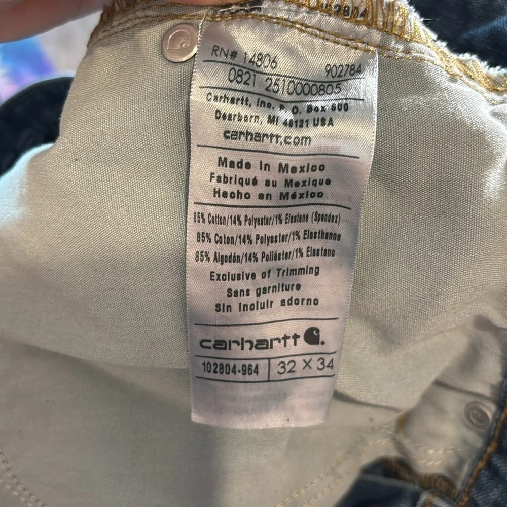 Carhartt Mens Relaxed Fit Jeans Straight Leg Denim Workwear Blue Sz 32 X 34